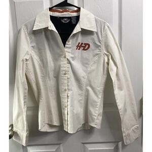 Harley-Davidson Women's Long Sleeve Ivory Button Front Biker Shirt Motorcycle M